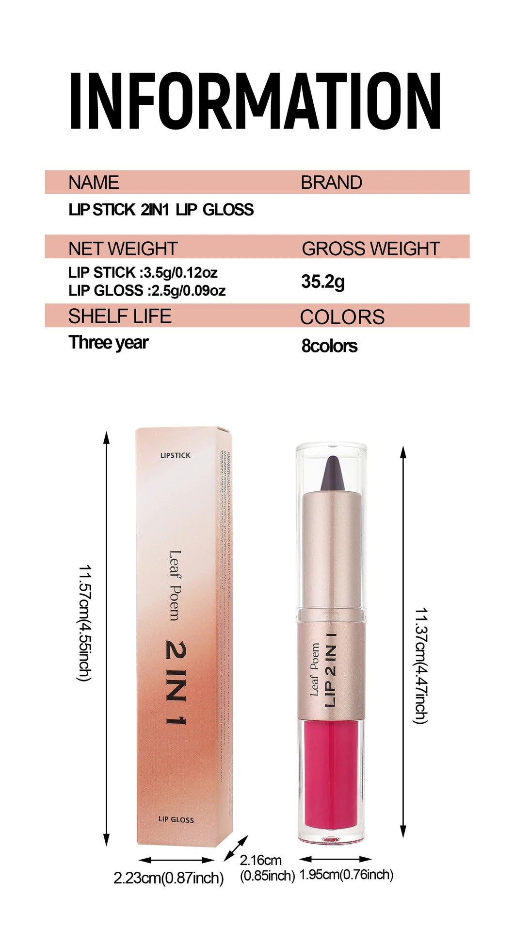 2 IN 1 Nude Brown Pink Mirror Lip Gloss Tapered Gradient Lipliner Contour Pencil Matte Lip Liner Waterproof Sexy Lipstick Makeup