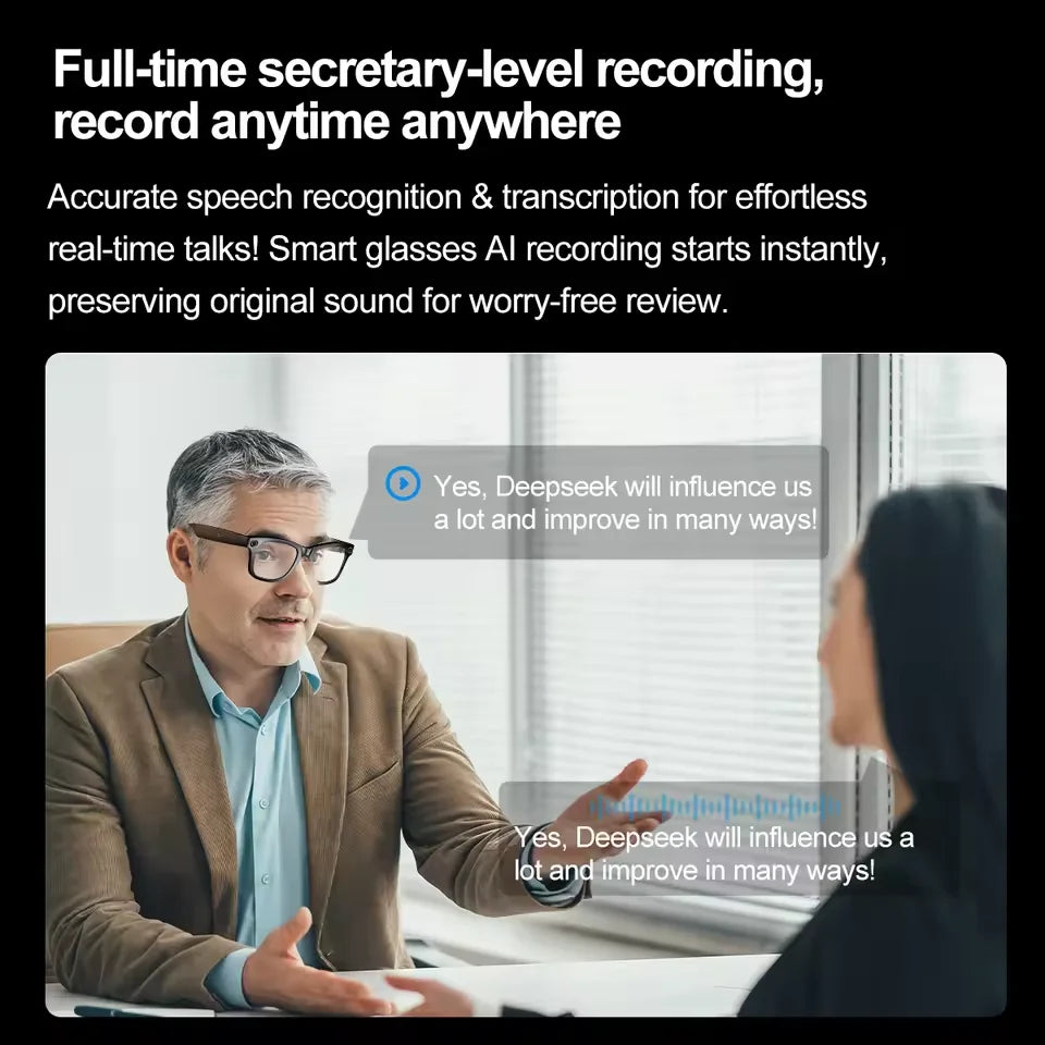 LYNHURD 2025 Smart Glasses with camera, 32GB memory, Bluetooth call, and anti-blue lens for men and women.