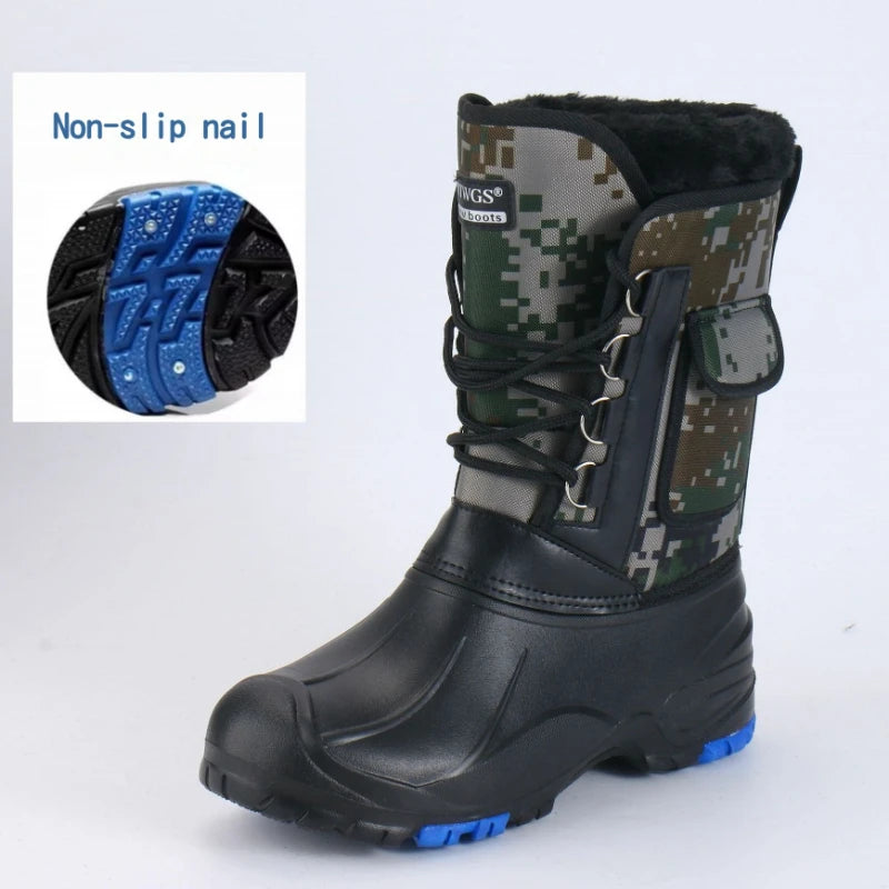 2025 autumn and winter warm men's fashionable snow boots for fishing and skiing, waterproof, simple and casual mid top shoes for