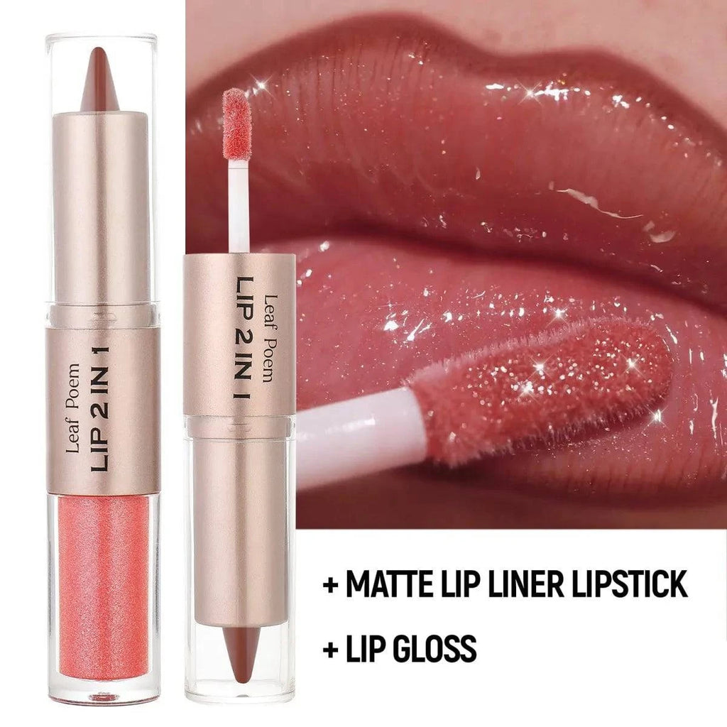 LYNHURD! 2IN1 tapered gradient lipliner pen in nude brown with mirror glass lip gloss and waterproof matte finish.