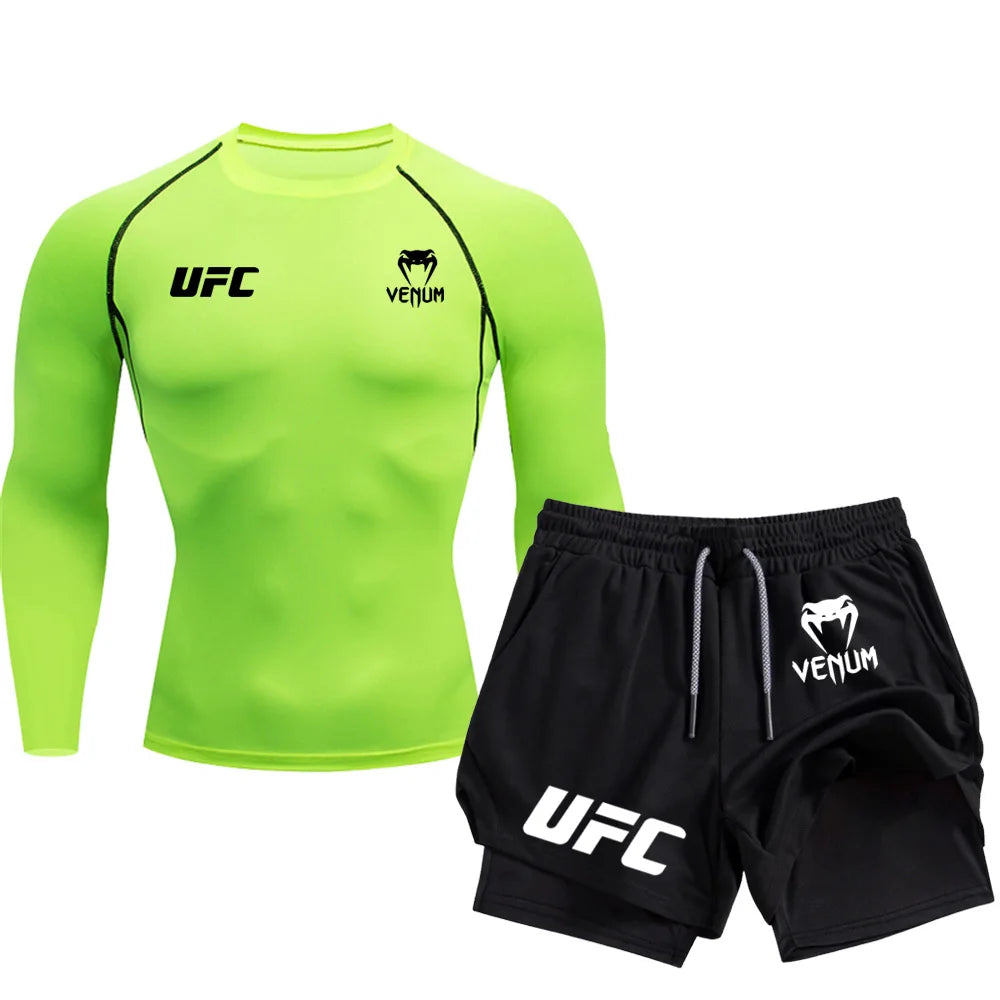 2025 Breathable Pants UFC Long Sleeve Double Layer Sports Pants Outdoor Running Sports Pants Fitness Training Shirt